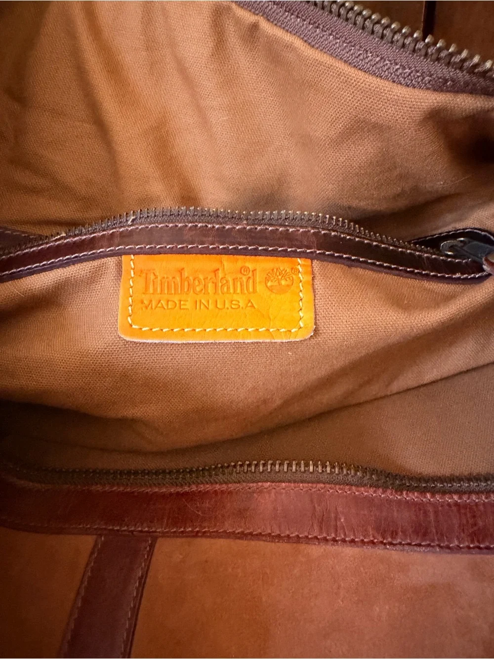 Timberland Suede Duffel Bag in Rust Brown with Leather Trim